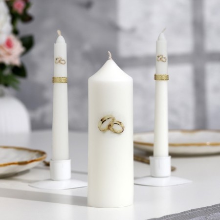 Candle-cylinder Wedding "Engaping Rings", 5x15.5 cm, white, home, handmade-1