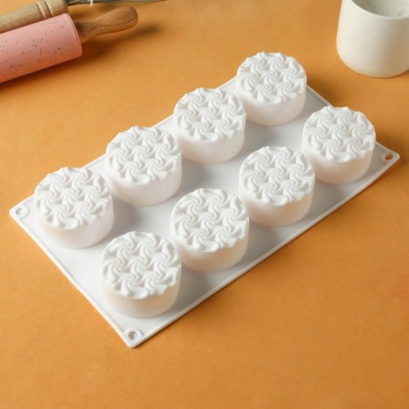 Form for mousse desserts and baking konfinetta "whirlwind", silicone, 26.5 × 17 × 3.5 cm, 8 cells (d = 6 cm), white color-2