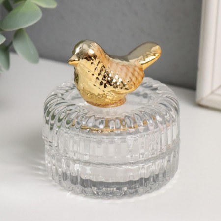 Casket glass, ceramics "Golden Bird" 6.5x6.5x7.2 cm