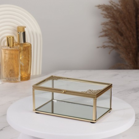 Great organizer, with a lid, glass, with a mirror -bottom, 1 section, 14.5 × 8.5 × 6 cm, the color is transparent/copper-1