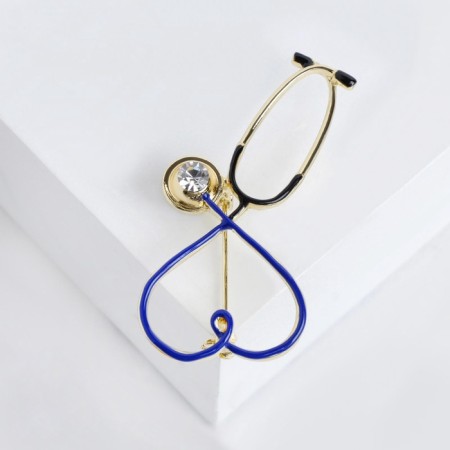Brooch "Stethoscope" heart, blue color in gold-2