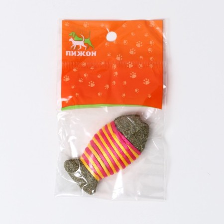 A toy for cats from cat mint "Striped fish", 7 cm, yellow/pink-3