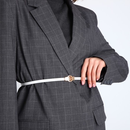 Women's belt, width 1 cm, metal buckle, white color-3