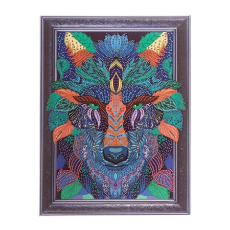 Diamond mosaic with partial filling and uniform rhinestones on the wolf frame, 30 x 40 cm-1