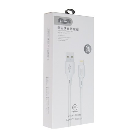 BYZ BC -040, Lightning - USB, 3 A, 1 m, silicone, white-3