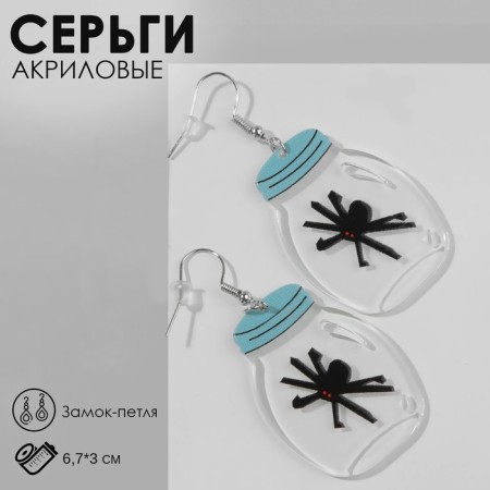 Acryl Earrings "Spiders" in banks, the color of black and blue in silver