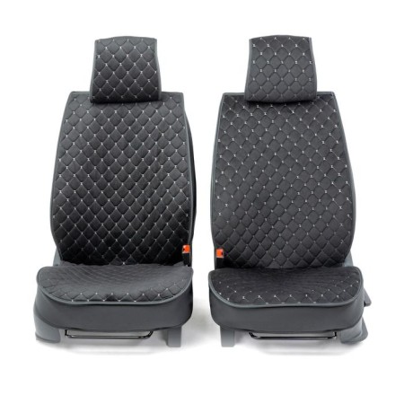 Frame caps for the front seats Car Performance, 2 pcs, alcantara, rhombus, black and gray-1