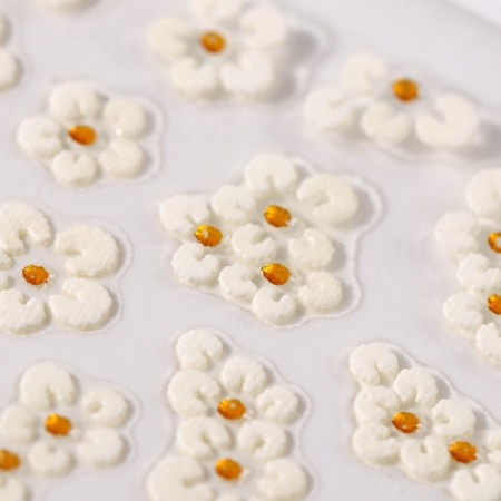 Nail stickers "chamomile", voluminous, packing 6 pcs, white/golden color-2
