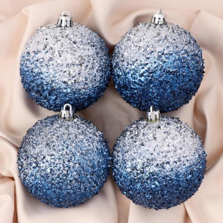 Set of balls plastic D-8 cm, 4 pcs "Iden" silver blue