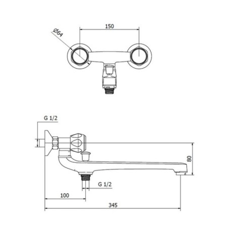 Bath mixer Zipponi Monet, 2-valine with a divertor, flat spout, color chromium-1