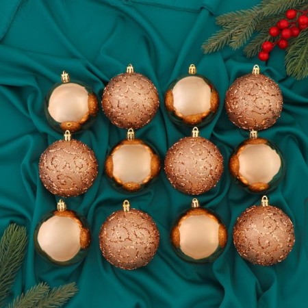 Set of balls plastic D-8 cm, 12 pcs "Delia" gold