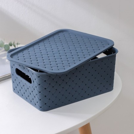 Storage basket with a birch bark lid, 3 l, 23.5 × 17.3 × 10.5 cm, the color is blue-2