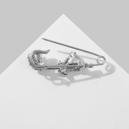 Pin "Flowers" two buds, 6.5 cm, white color in silver, 6.5 cm-3