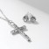 Set 2 objects: earrings, pendant “cross”, white color in silver, 43 cm