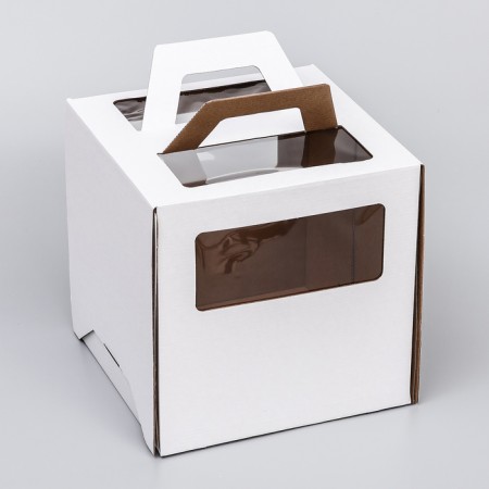 Box for cake 2 windows, with handles, white, 24 x 24 x 24-1