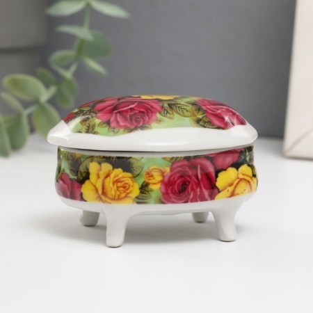 Coramics box on the legs "bush with roses" 6.1x7.7x4.8 cm-3