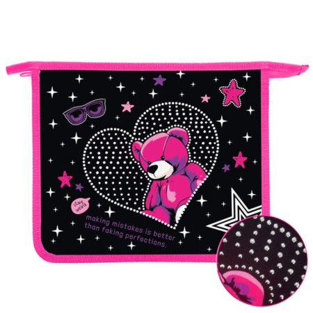 Folder d/notebooks A5 zipper on top plastic 205*240 pt 73-12 Girl Bright bear foil 72734