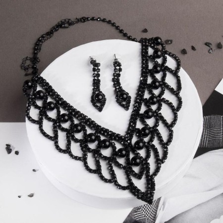 Set 2 objects: earrings, necklace "vernissage" balls, black color, 30 cm