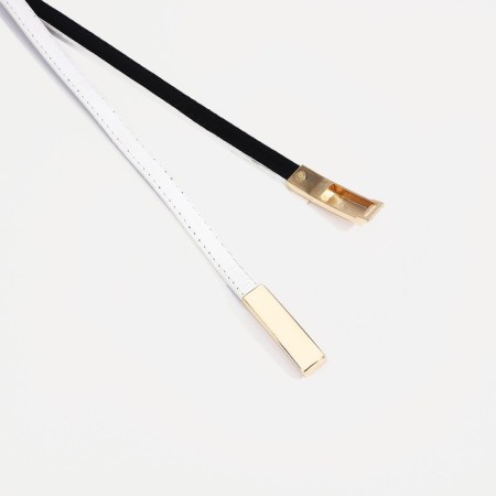Women's belt, width 1 cm, metal buckle, white color-1