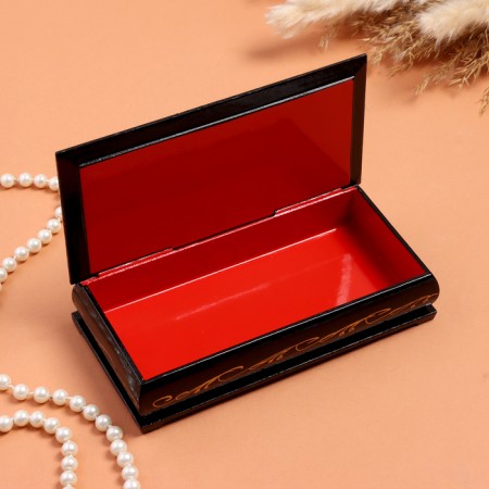 Casket "Girl with white owl", black, 8.5 × 17 cm, lacquer miniature-1