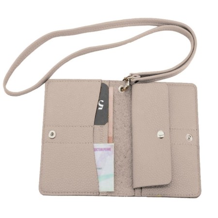 Bag for documents, genuine leather, beige 14x10x2 cm