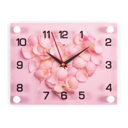 Wall clock, interior: flowers, "heart from rose petals", 20 x 26 cm