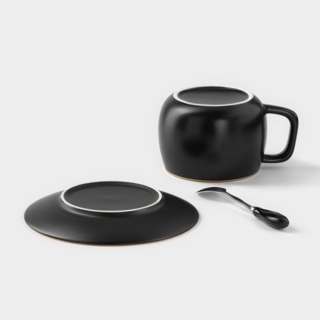 Tea couple ceramic with a spoon "Mati", 2 items: a cup 280 ml, a saucer d = 13.5 cm, black color-5