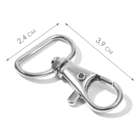 Metal carbine, 39 × 24 mm / 20 × 2 mm, 6 pcs, silver color-1