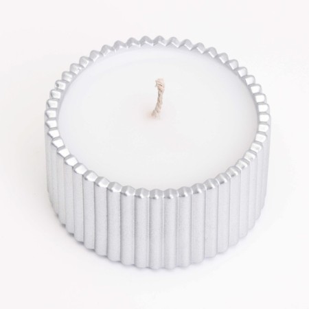 Candle "Dome" in a candlestick with narrow faces of gypsum with a lid, 7.5x9 cm, silver-3