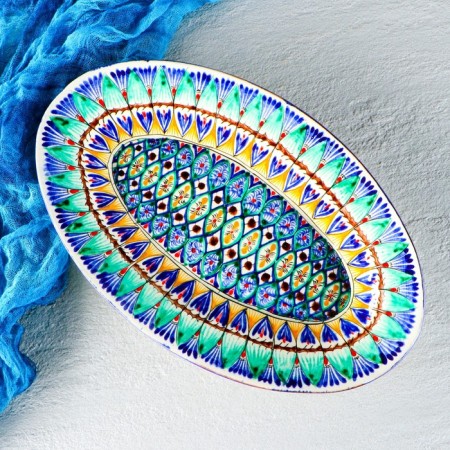 Hollowman Rishtan ceramics "Patterns", 34 cm, multi -colored, oval-6