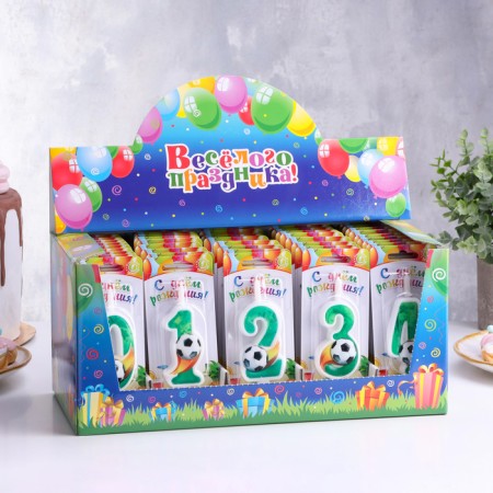 Show Box with candles for cake numbers "Football", 10, 2 cm, 50 pieces