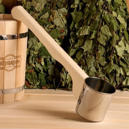 Stainless steel bath for a bathhouse, 0.5l, 42 cm, with a pen, "Dobroparov"