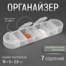 Organizer for needlework, 7 departments, 19 × 5 × 2.9 cm, the color is transparent