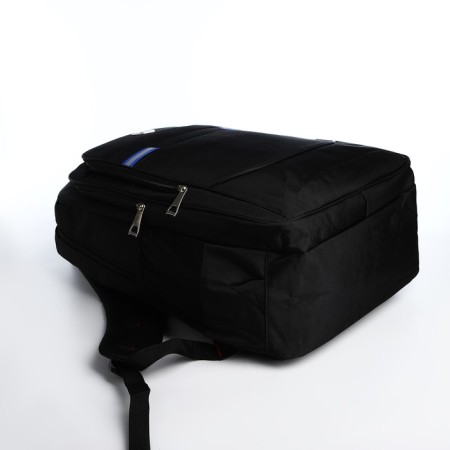 Youth backpack from textiles, 2 parts with lightning, 4 pockets, black/blue color-4