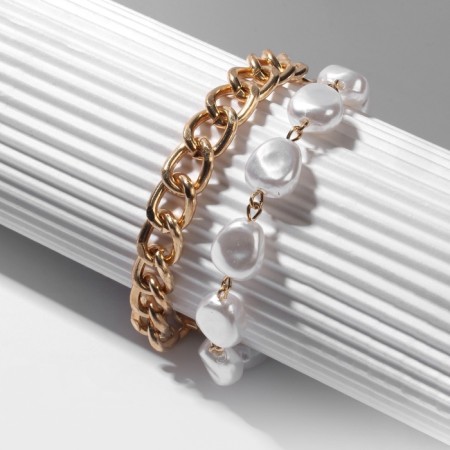 Pearl bracelet "Chain", white color in gold, l = 16 cm-5