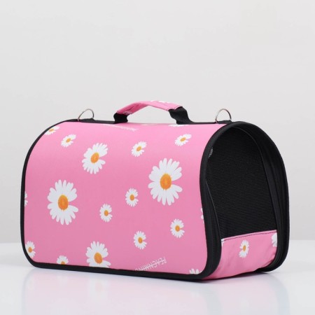 Bag - carrying for animals "flowers", pink, size m, 40 x 21 x 27 cm-2