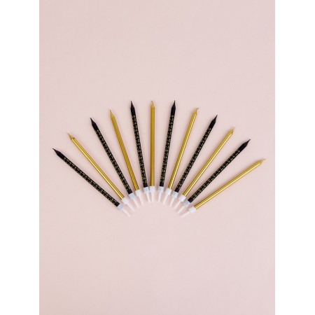 Set of candles for the cake "Stars", 12 pcs, gold and black