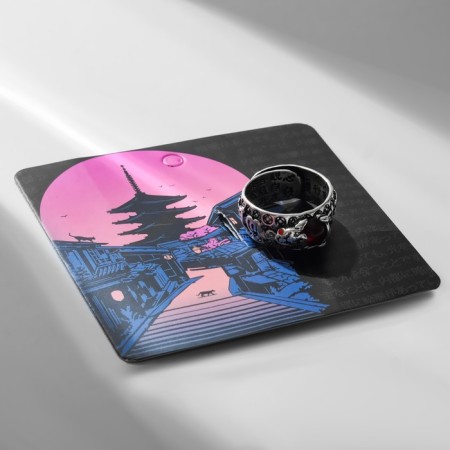 Ring "Japan" hieroglyphs, red color in black silver, dimensionless-1