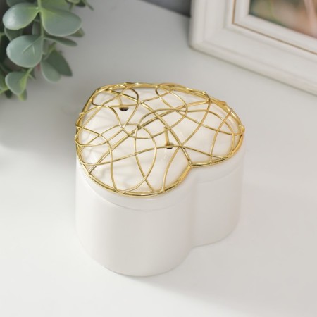 Coramics box, metal "Heart. Karakuli" White 8.9x8.5x7.2 cm-2