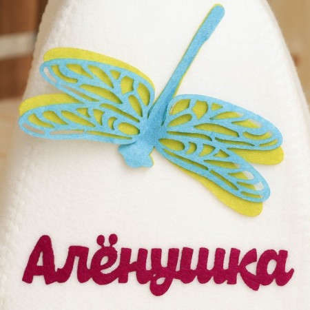A cap for a bathhouse with an applique of Dragonfly "Alyonushka", felt-1