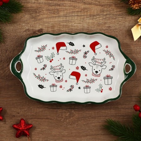 New Year! Ceramic dish "New Year's deer", 23x13x2.5 cm, white color-3