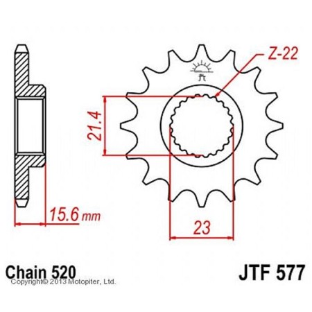 Front star, host, JTF577 for a motorcycle, steel, chain 520, 14 teeth
