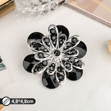 Asteria Brooch "Flower" asters, black color in silver