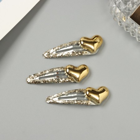 Hair invisibility "Agatha" (set 3 pcs) heart, 5 cm, gold-1