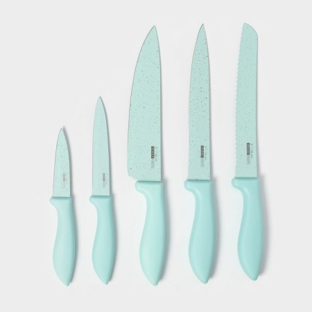 A set of kitchen utensils "Claud", 6 objects: 5 knives, vegetable cleaning of ceramics, turquoise color-1