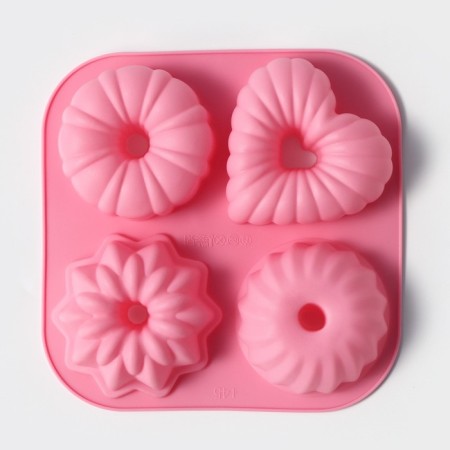 Baking uniform "German cupcake", silicone, 17 × 17 cm, 4 cells, pink color-1