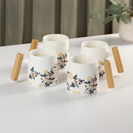 Ceramic tea set "Sakura", 6 items: 4 circles 250 ml, kettle 1 l, tray D = 29 cm, white color-5