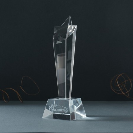 Souvenir Glass Stele "Star - Winner" 6.5x6.5x23 cm-3