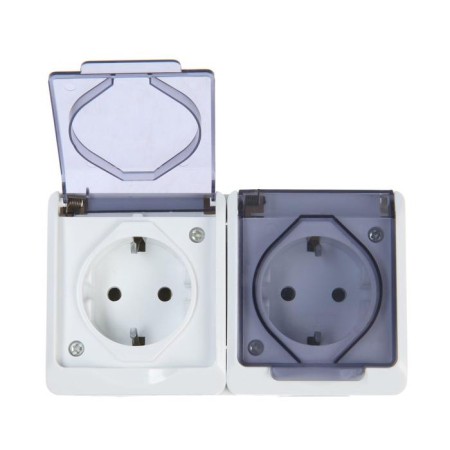 The outlet is double, 16 A, overhead, with salary, IP44, street, white-2