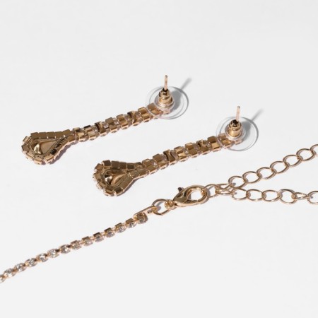Set 2 objects: earrings, necklace "Monique" Waterfall, white-red color in gold, 30 cm-1